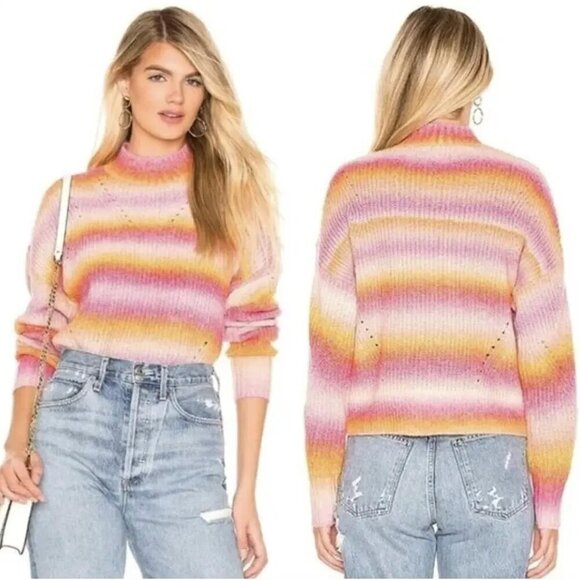 Rebecca Minkoff Cotton Blend Knit Rainbow Stripe Sweater Sz XS - Picture 7 of 7